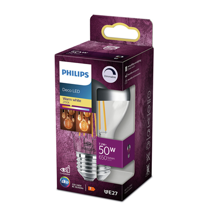 Philips LED Lamp E27 7,2W Dimbaar