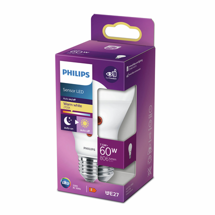 Philips LED lamp E27 7,5W 2700K Peer Mat + lichtsensor
