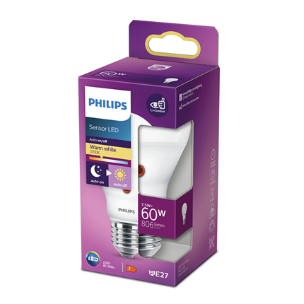 Philips LED Lamp E27 7,5W + sensor