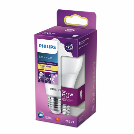 Philips LED lamp E27 8W 2700K Peer Mat + bewegingssensor
