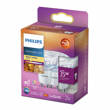 Philips LED spot GU10 4W 2700K Dim-to-warm x2