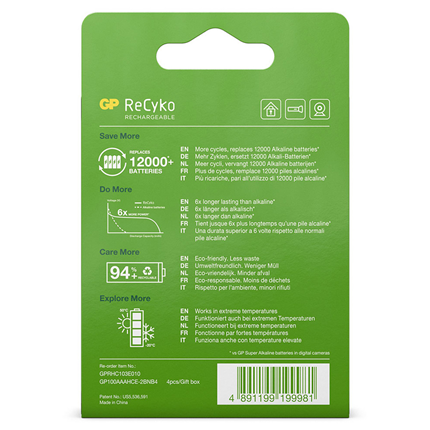 GP ReCyko AAA 950mAh 4 stuks Oplaadbare NiMH Batterij