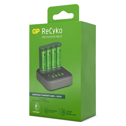 GP ReCyko Batterijlader USB B421 + Laaddock D451 + 4x AA 2100 mAh Batterijen