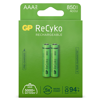 GP ReCyko AAA 850mAh 2 stuks Oplaadbare NiMH Batterij