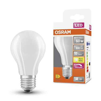 Osram ledlamp E27 7W 806Lm Classic A dimbaar mat