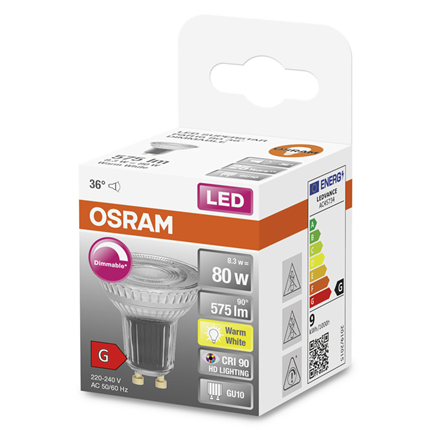 Osram ledlamp GU10 8,3W 550Lm PAR16 dimbaar