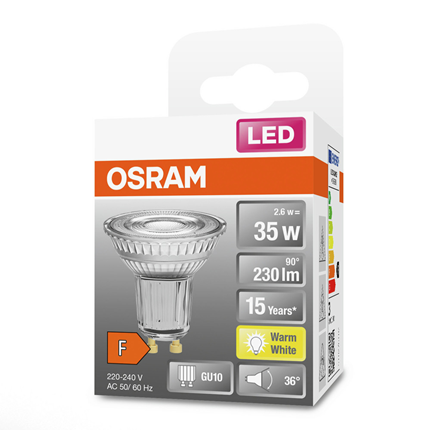 Osram ledlamp GU10 2,6W 230Lm PAR16