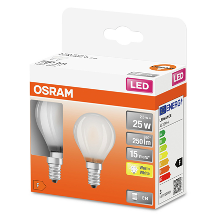 Osram ledlamp E14 2,5W 250Lm Classic P mat