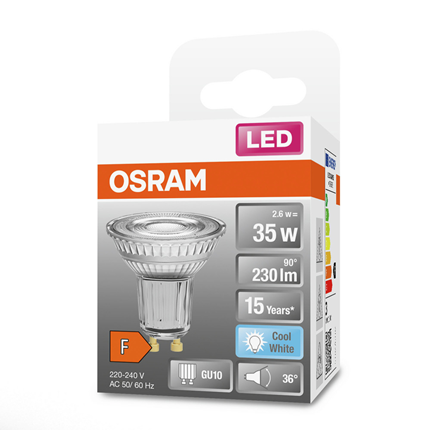 Osram ledlamp GU10 2,6W 230Lm PAR16 4000K