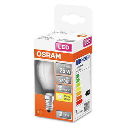 Osram ledlamp E14 2,5W 250Lm Classic P mat