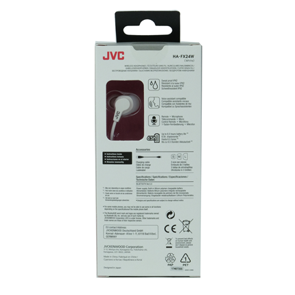 JVC Inner-Ear hoofdtelefoon HA-FX24 Wit Bluetooth