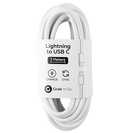Grab 'N Go Lightning kabel wit 3 meter