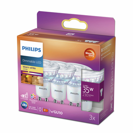 Philips LED spot GU10 2,6W 2700K Dim-to-warm x3