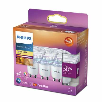 Philips LED spot GU10 3,8W 2700K Dim-to-warm x3