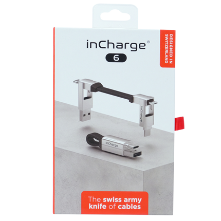 InCharge 6 in 1 sleutelhanger oplaadkabel 9 cm Zilver