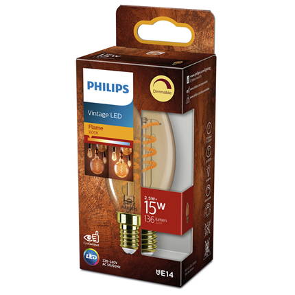Philips Filament LED Vintage Kaars 2,5W 136Lm E14
