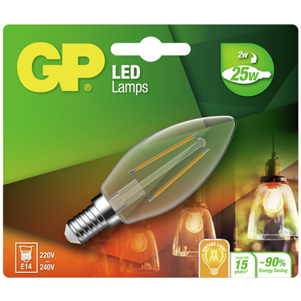 GP Ledlamp Mini Candle E14 2W Filament
