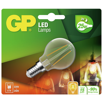GP Ledlamp Mini Globe E14 2W Filament