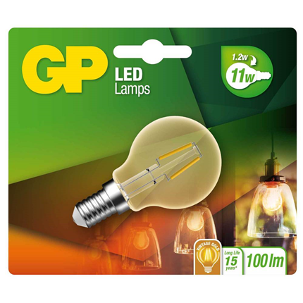 GP Filament-LED Lamp Vintage Gold Mini-Kogel 1,2W E14
