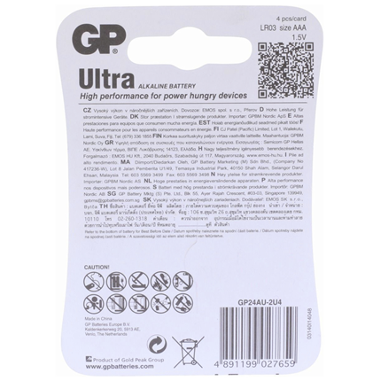 GP AAA 4 stuks Ultra Plus Alkaline Batterij
