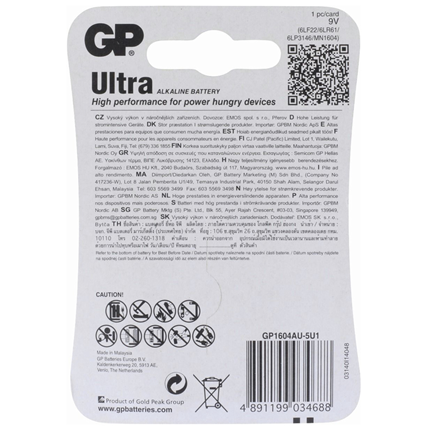 GP 9V Ultra Plus Alkaline Batterij