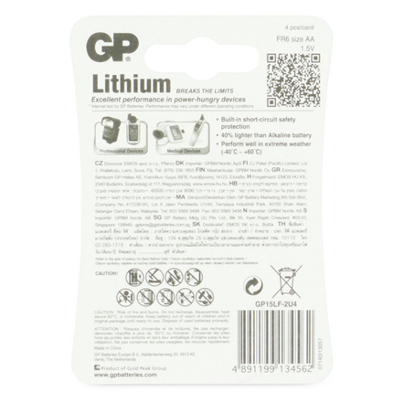 GP AA Lithium Batterij 4 Stuks