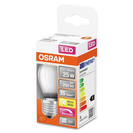 Osram ledlamp E27 2,8W 250Lm Classic P dim mat