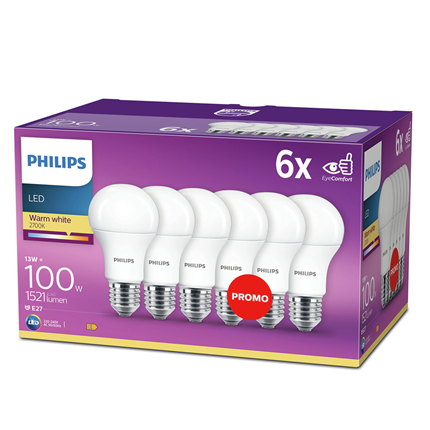 Philips LED Lamp E27 100W 1521Lm Warm Wit 6 Stuks
