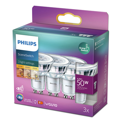 Philips LED Lamp GU10 50W 355Lm Reflector 3 Stuks