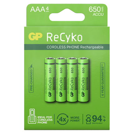 GP ReCyko AAA 650 mAh 4 stuks Oplaadbare NiMh batterij