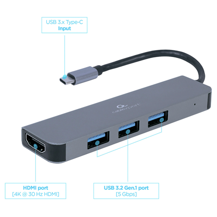 Cablexpert 2 in 1 Multi Adapter USB-C -> HDMI, 3x USB-A 3.2