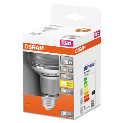 Osram ledlamp E27 4,3W 345Lm R80