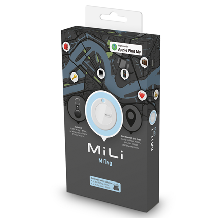 MiLi MiTag Bluetooth tracker + hanger Zwart (MFi) 4 stuks