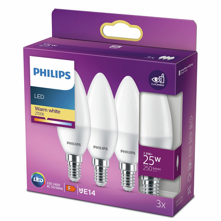 Philips LED lamp E14 2,8W 2700K Kaars Mat x3