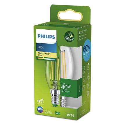 Philips LED lamp E14 2,3W 2700K Kaars Filament