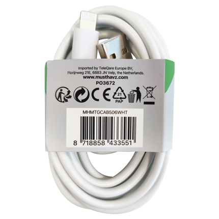 Musthavz laadkabel USB-A> Lightning 2 meter Wit