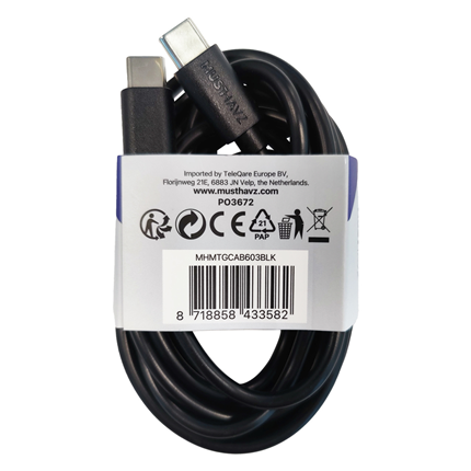 Musthavz laadkabel USB-C> USB-C 2 meter Zwart
