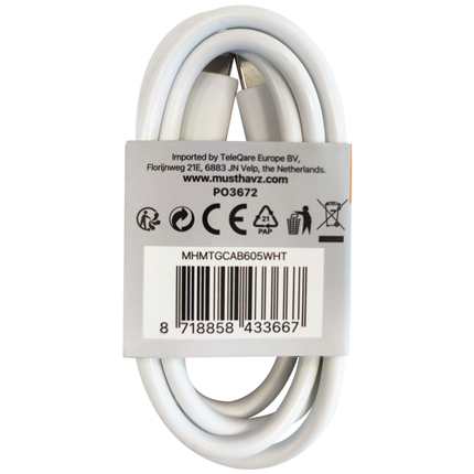 Musthavz laadkabel USB-C> Lightning 1 meter Wit