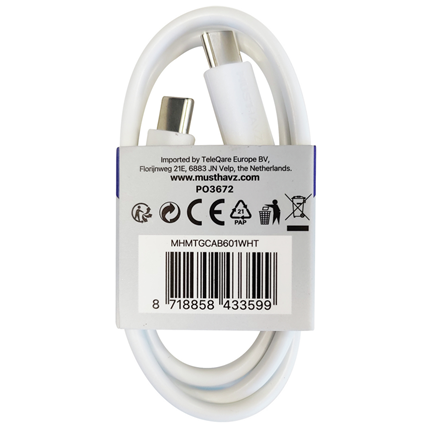 Musthavz laadkabel USB-C> USB-C 0.5 meter Wit