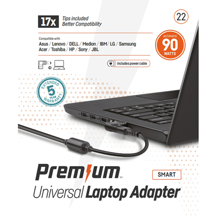 PREMIUM Laptop voeding 17 Tips 90W geschikt voor o.a. Asus/Lenovo/DELL/ACER/HP/Sony