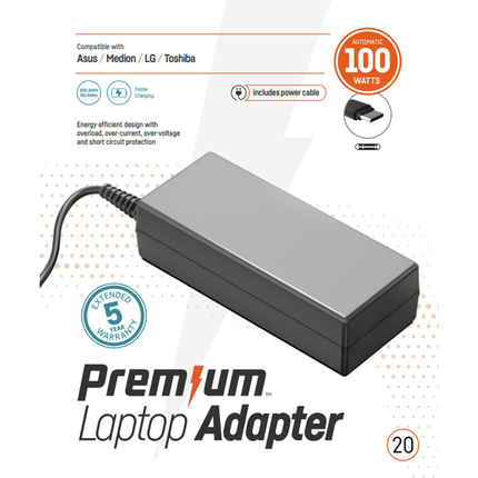 PREMIUM Laptop voeding USB-C 100W geschikt voor Asus/Medion/LG/Toshiba