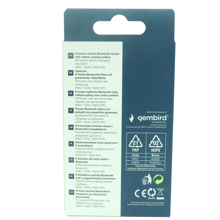 Gembird draadloze bluetooth muis MUSWB6B01