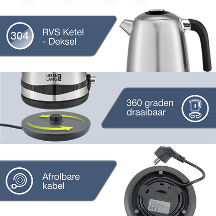 Lebenlang LBE2662 Waterkoker 1,7 L RVS