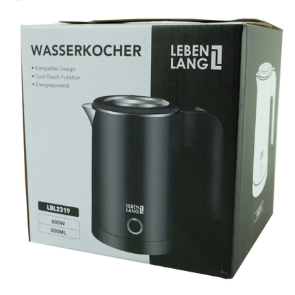 Lebenlang LBL2319 Reis Waterkoker Zwart 0,5 L