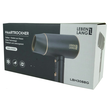 Lebenlang LBH3088G Haardroger - Föhn - Opvouwbaar - Zwart/Goud