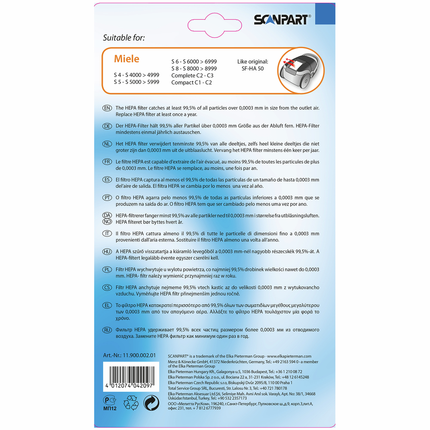 Scanpart HEPA-filter compatibel met Miele SF-HA50 H12