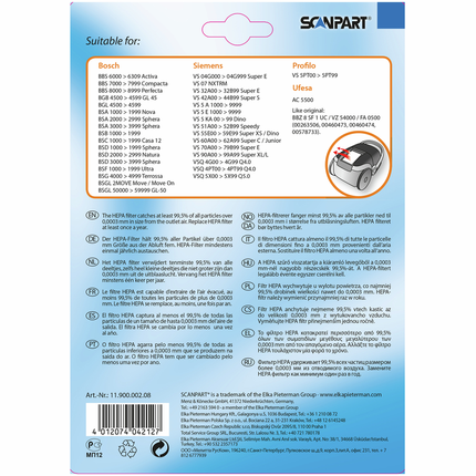 Scanpart HEPA-filter als origineel Bosch/Siemens BBZ8SF1-FA0500 H12