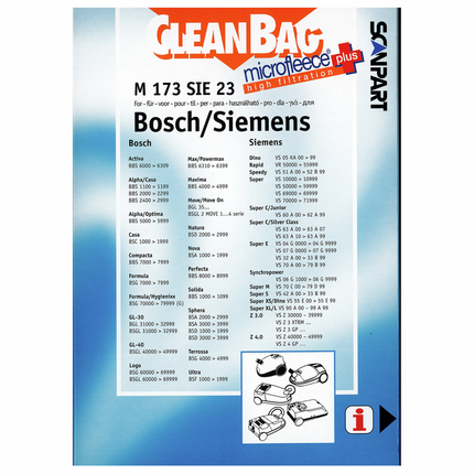 CleanBag Stofzuigerzakken M173SIE Bosch Siemens type D/E/F/G/H 4 stuks