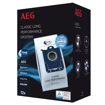 AEG stofzuigerzakken s-bag Classic Long Performance 12 stuks GR201SM