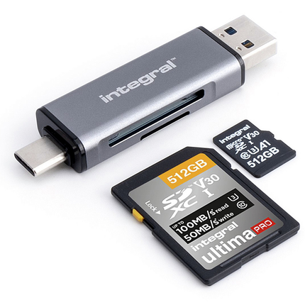 Integral kaartlezer USB SD/microSD met USB-C aansluiting